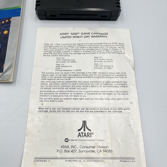 1982 Pac-Man Atari 5200 Vintage Game w/Box, Owners Manual. Tested - Picture 7 of 14